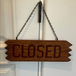 Vintage CLOSED Oak Wood Hanging Store Sign